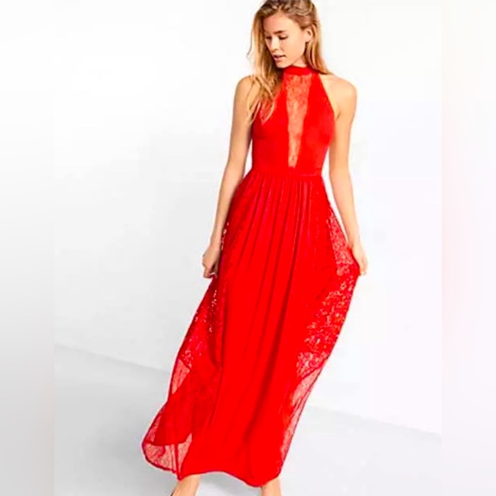 Express Red Lace Maxi Dress